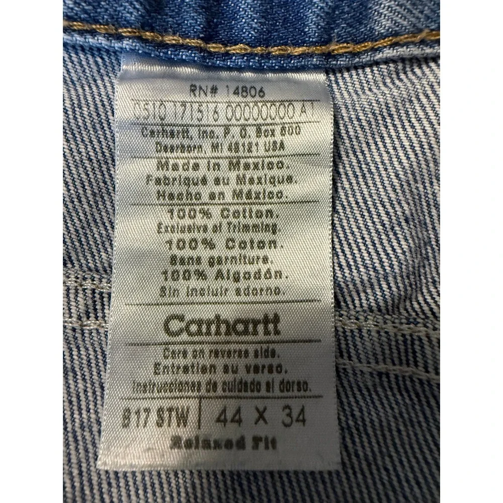 Carhartt B17 STW Relaxed Fit Jeans Mens 44x34 Stonewash Blue Denim Work Pants